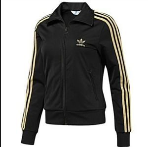 Adidas Firebird Black and Gold Zip Jacket Sz Large